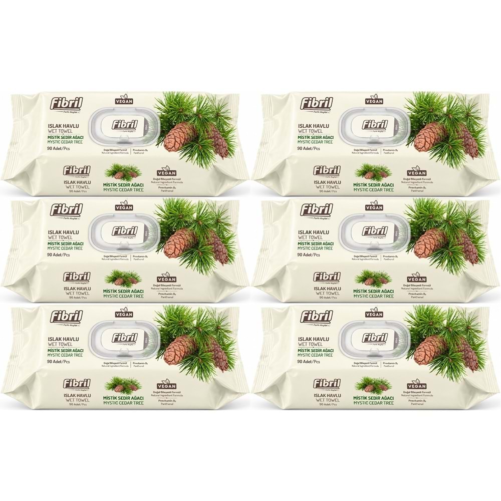 Fibril Islak Havlu Mendil 90 Yaprak Mistik Sedir Ağacı Plastik Kapaklı (6 Lı Set) 540 Yaprak