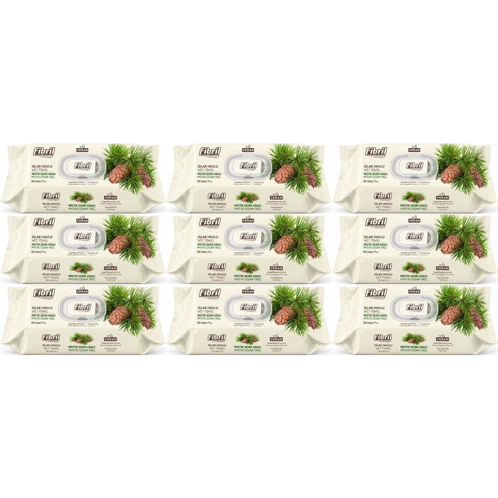 Fibril Islak Havlu Mendil 90 Yaprak Mistik Sedir Ağacı Plastik Kapaklı (9 Lu Set) 810 Yaprak