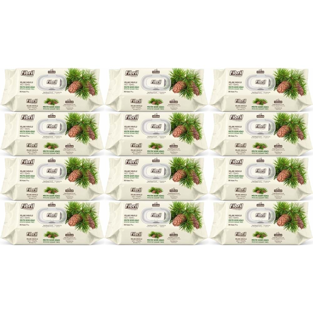 Fibril Islak Havlu Mendil 90 Yaprak Mistik Sedir Ağacı Plastik Kapaklı (12 Li Set) 1080 Yaprak
