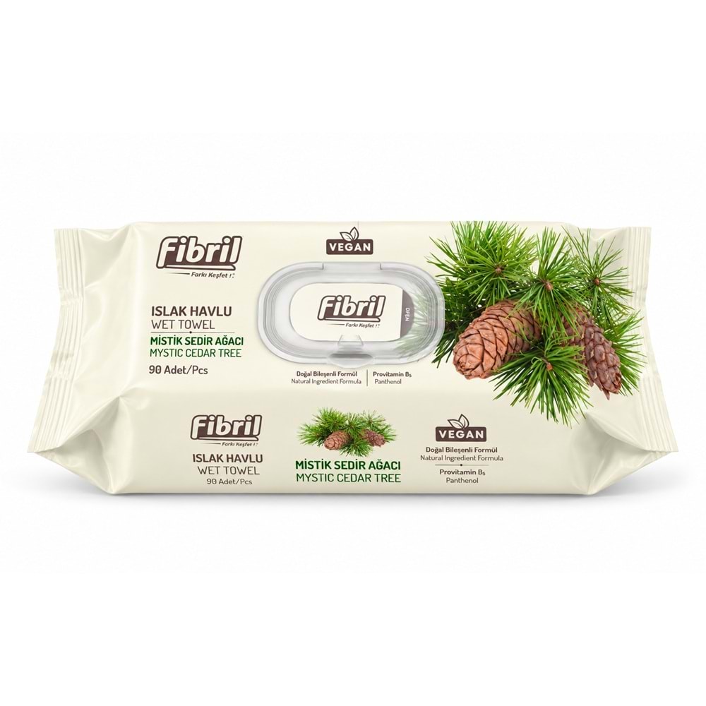 Fibril Islak Havlu Mendil 90 Yaprak Mistik Sedir Ağacı Plastik Kapaklı (12 Li Set) 1080 Yaprak