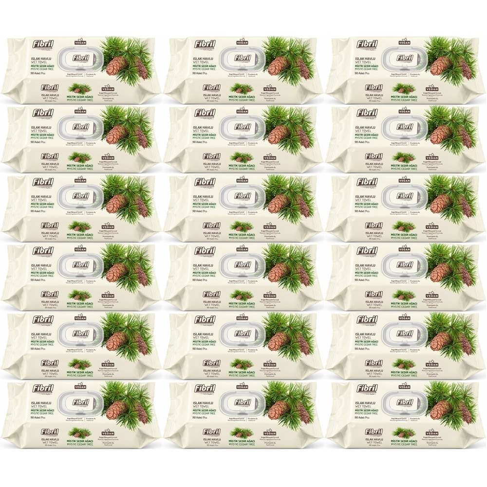 Fibril Islak Havlu Mendil 90 Yaprak Mistik Sedir Ağacı Plastik Kapaklı (18 Li Set) 1620 Yaprak