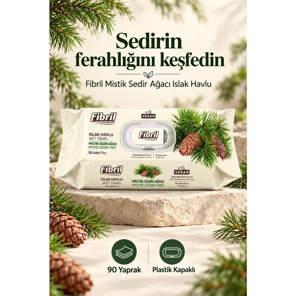 Fibril Islak Havlu Mendil 90 Yaprak Mistik Sedir Ağacı Plastik Kapaklı (24 Lü Set) 2160 Yaprak