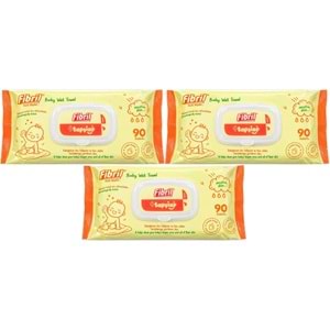 Fibril Islak Havlu Mendil 90 Yaprak Bebek Plastik Kapaklı (3 Lü Set) 270 Yaprak