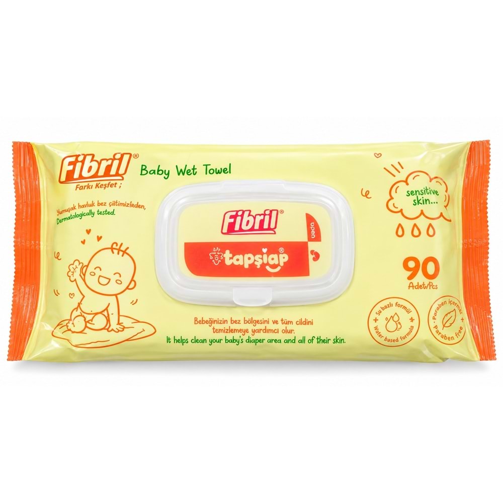 Fibril Islak Havlu Mendil 90 Yaprak Bebek Plastik Kapaklı (3 Lü Set) 270 Yaprak