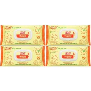 Fibril Islak Havlu Mendil 90 Yaprak Bebek Plastik Kapaklı (4 Lü Set) 360 Yaprak
