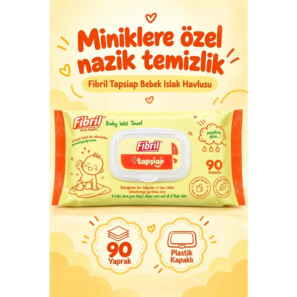 Fibril Islak Havlu Mendil 90 Yaprak Bebek Plastik Kapaklı (5 Li Set) 450 Yaprak