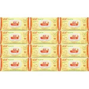 Fibril Islak Havlu Mendil 90 Yaprak Bebek Plastik Kapaklı (12 Li Set) 1080 Yaprak