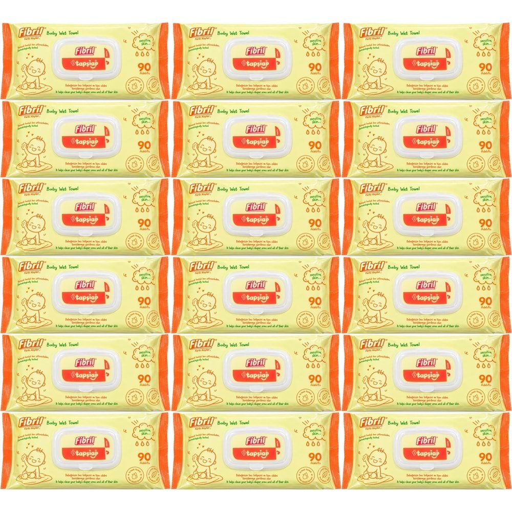 Fibril Islak Havlu Mendil 90 Yaprak Bebek Plastik Kapaklı (18 Li Set) 1620 Yaprak