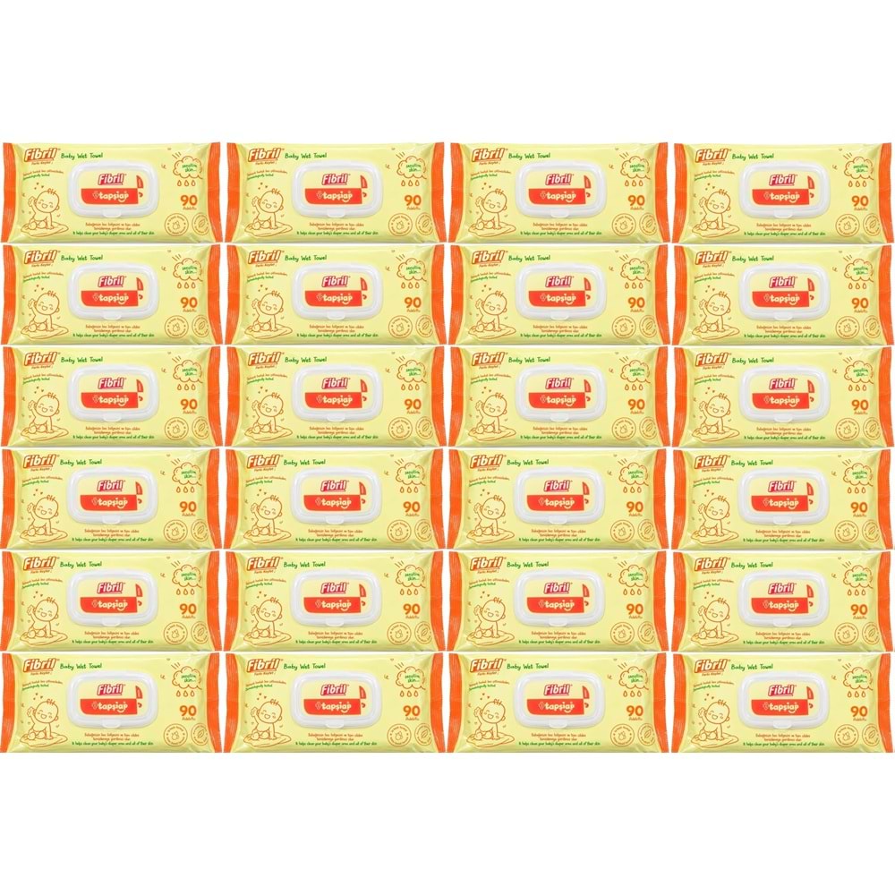 Fibril Islak Havlu Mendil 90 Yaprak Bebek Plastik Kapaklı (24 Lü Set) 2160 Yaprak