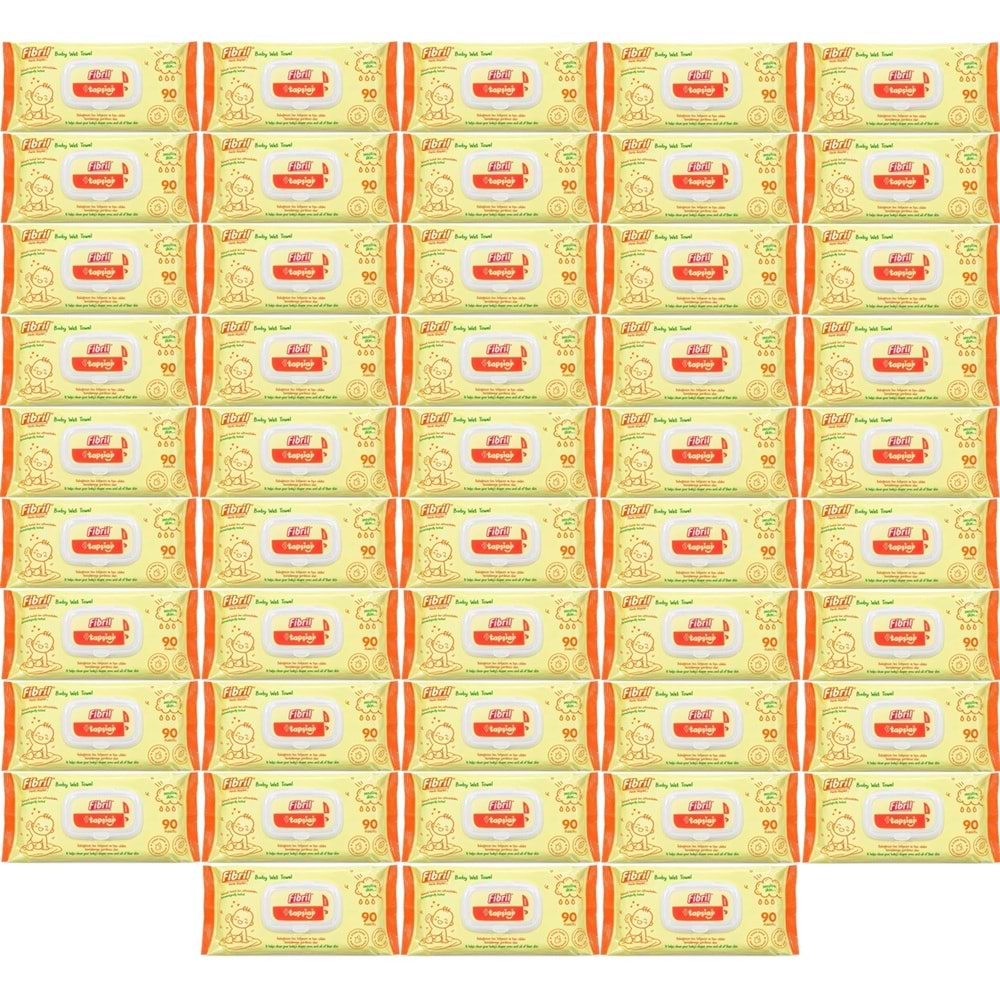 Fibril Islak Havlu Mendil 90 Yaprak Bebek Plastik Kapaklı (48 Li Set) 4320 Yaprak