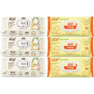 Fibril Islak Havlu Bebek Mendil 90 Yaprak Zeytinyağlı & Bebek (Karma 6 Lı Set) 540 Yaprak