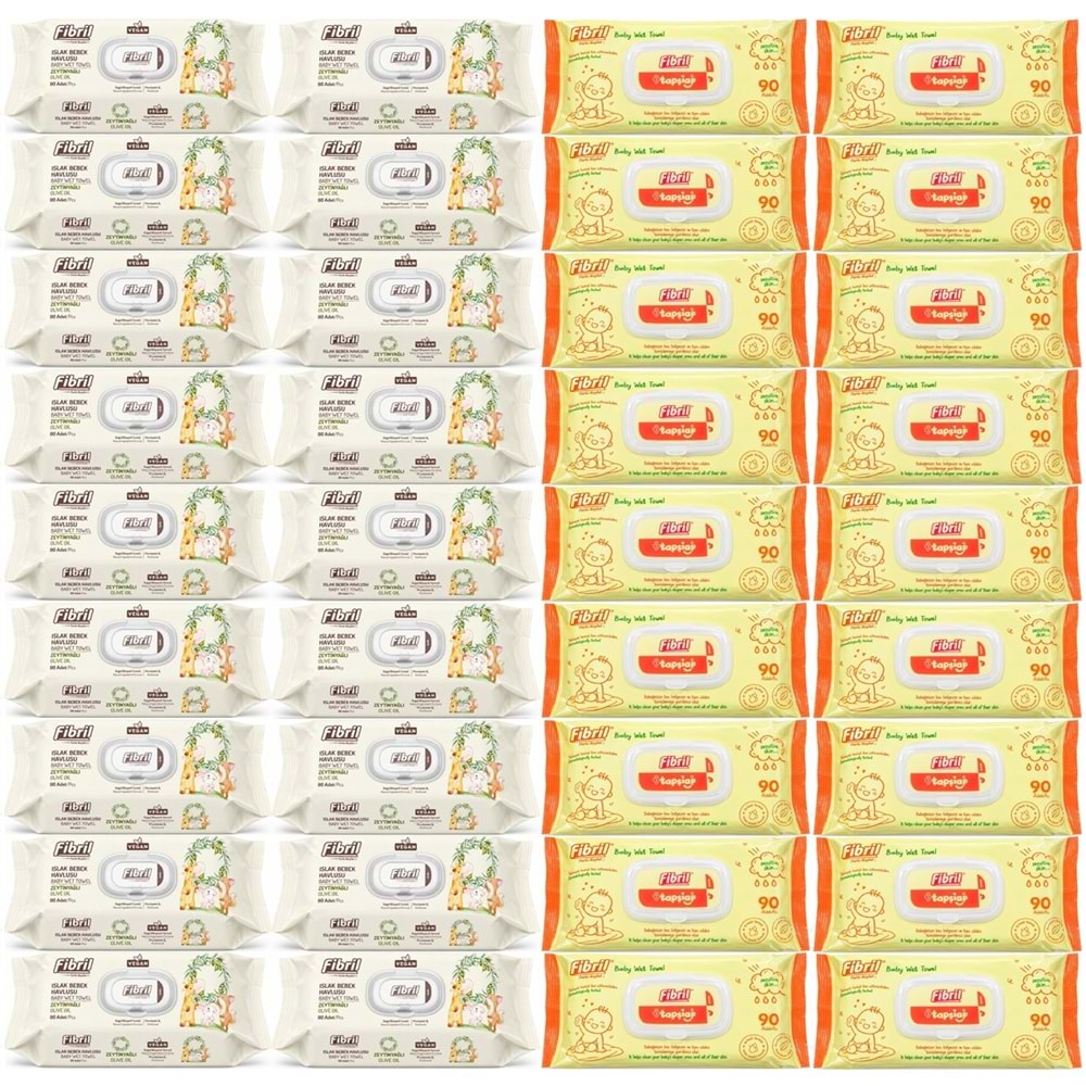 Fibril Islak Havlu Bebek Mendil 90 Yaprak Zeytinyağlı & Bebek (Karma 36 Lı Set) 3240 Yaprak