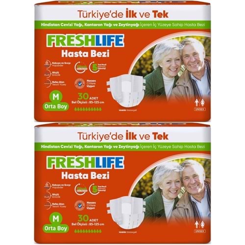 FreshLife Yetişkin Hasta Bezi Bantlı M - Medium - Orta 60 Adet (2PK*30)