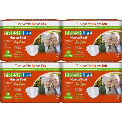 FreshLife Yetişkin Hasta Bezi Bantlı M - Medium - Orta 120 Adet (4PK*30)