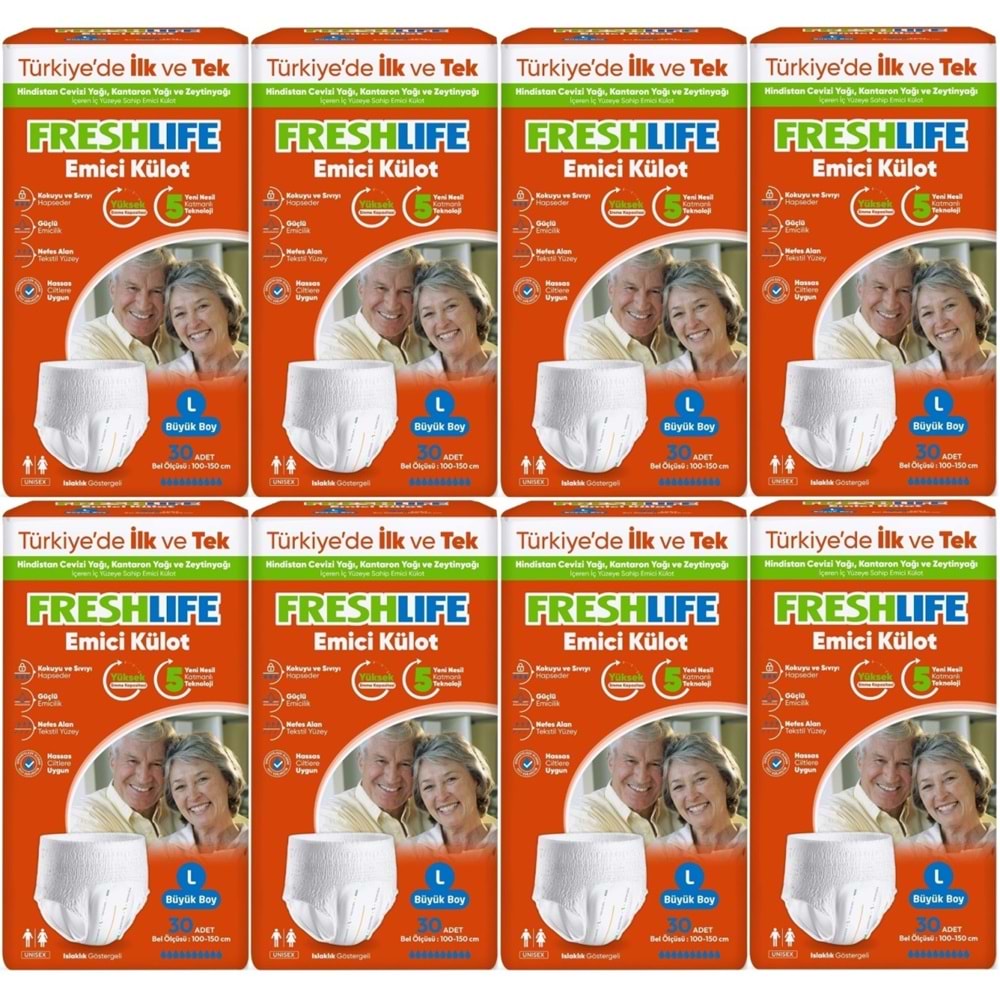 FreshLife Emici Külot Hasta Bezi Large - Büyük - L 240 Adet (8PK*30)
