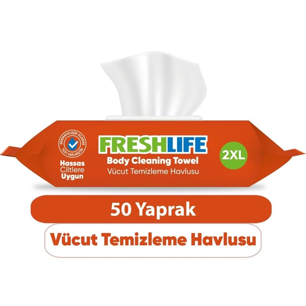 Freshlife Hasta Vücut Temizleme Islak Mendil Havlu 50 Yaprak XL (48 Li Set)