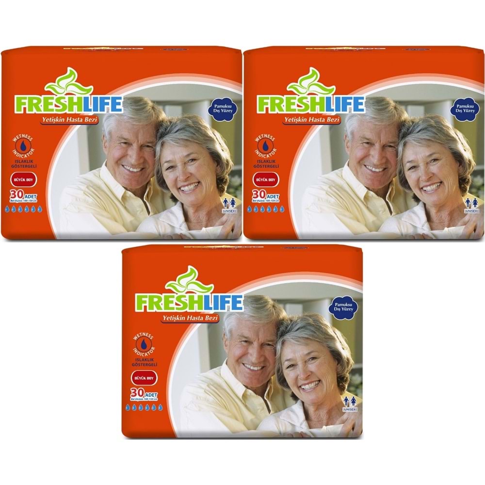 FreshLife Yetişkin Hasta Bezi Bel Bantlı L - Large - Büyük 90 Adet (3PK*30)