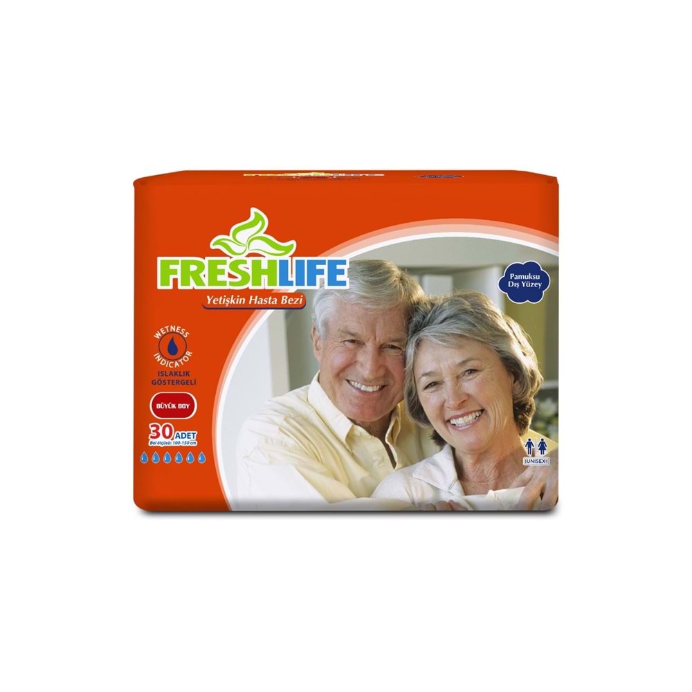FreshLife Yetişkin Hasta Bezi Bel Bantlı L - Large - Büyük 90 Adet (3PK*30)