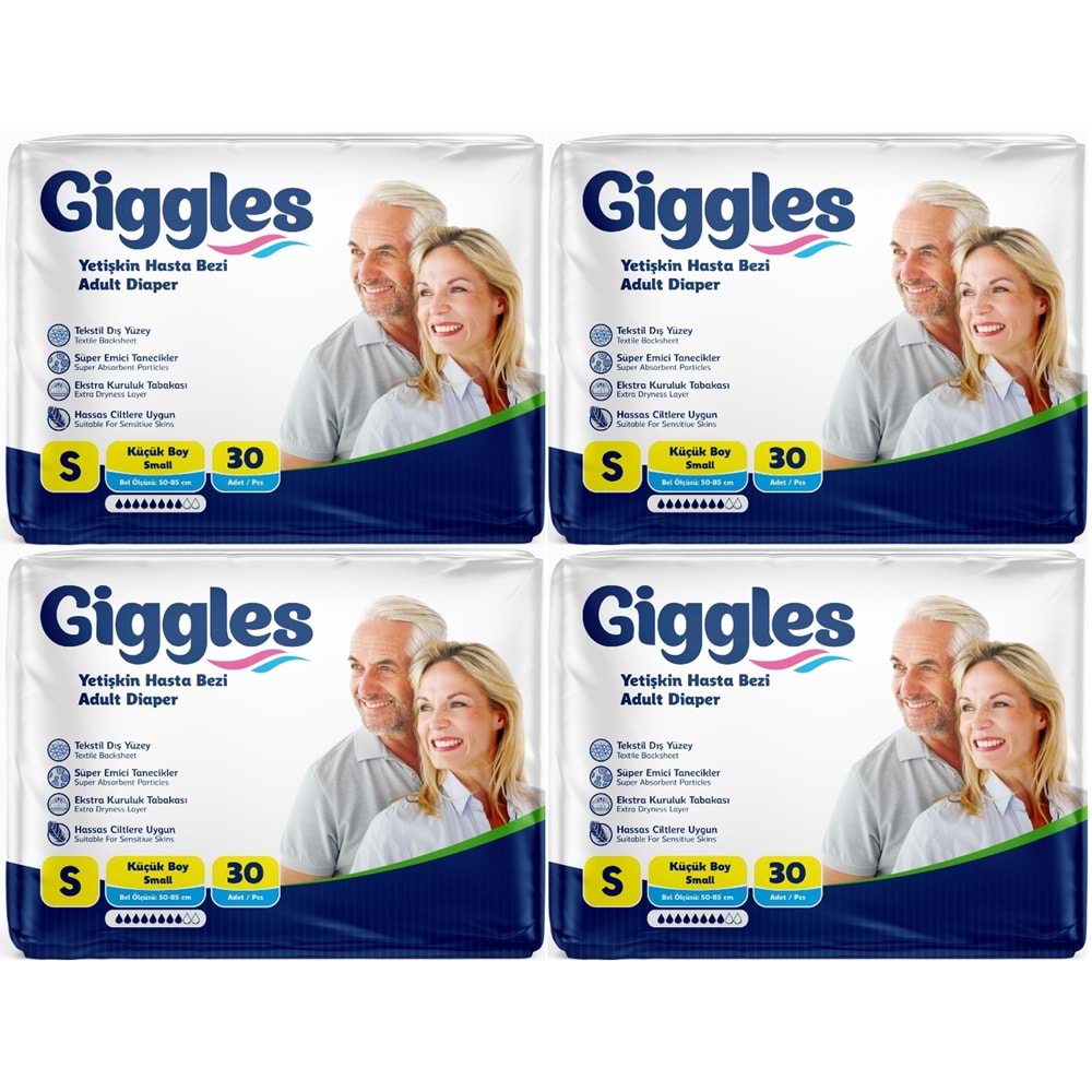Giggles Yetişkin Bezi Bel Bantlı Tekstil Yüzey Küçük - Small (S) 120 Adet (4PK*30)