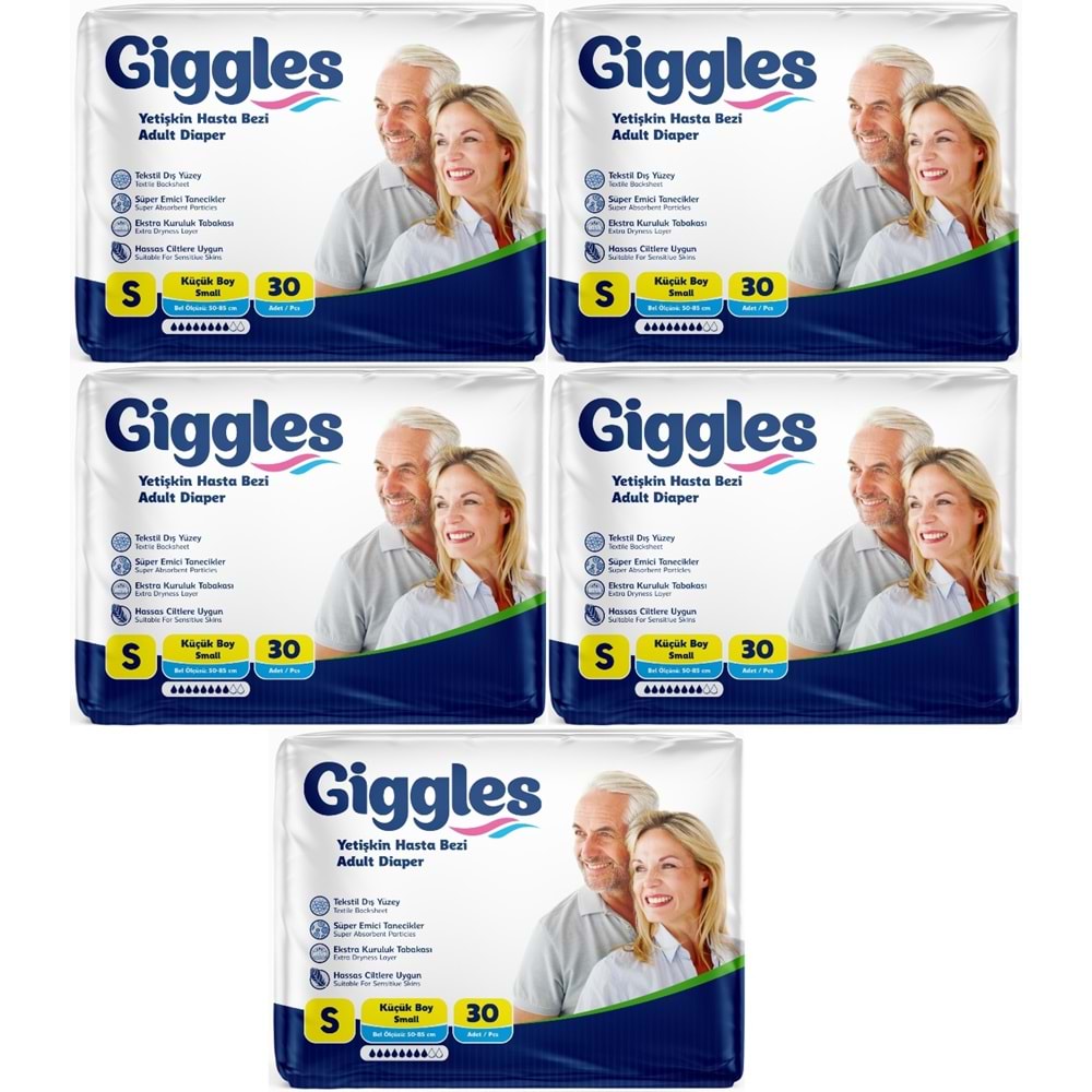 Giggles Yetişkin Bezi Bel Bantlı Tekstil Yüzey Küçük - Small (S) 150 Adet (5PK*30)