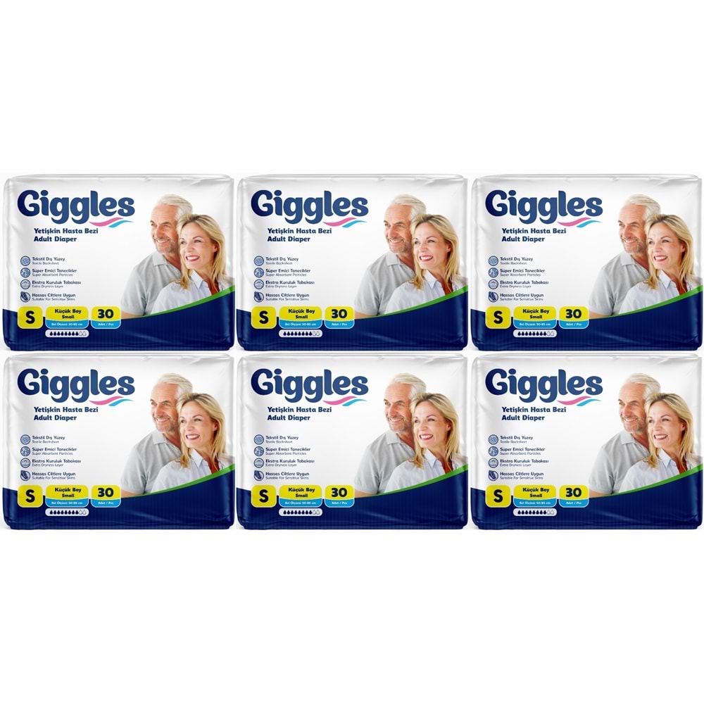 Giggles Yetişkin Bezi Bel Bantlı Tekstil Yüzey Küçük - Small (S) 180 Adet (6PK*30)