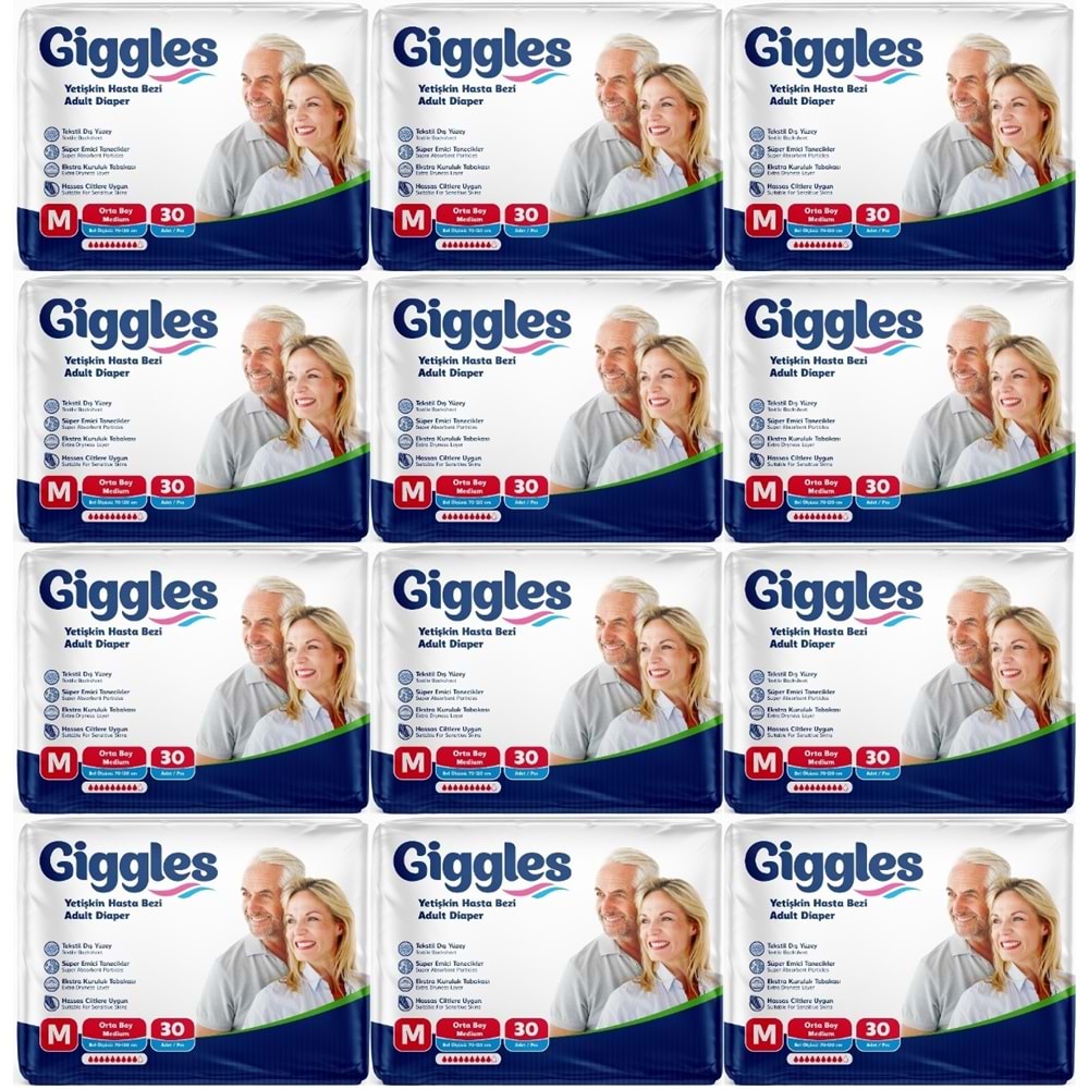 Giggles Yetişkin Bezi Bel Bantlı Tekstil Yüzey Orta - Medium (M) 360 Adet (12PK*30)