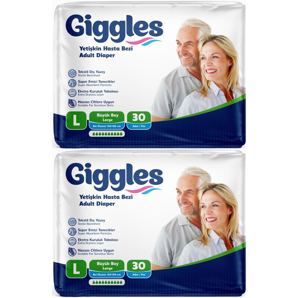 Giggles Yetişkin Bezi Bel Bantlı Tekstil Yüzey Büyük - Large (L) 60 Adet (2PK*30)