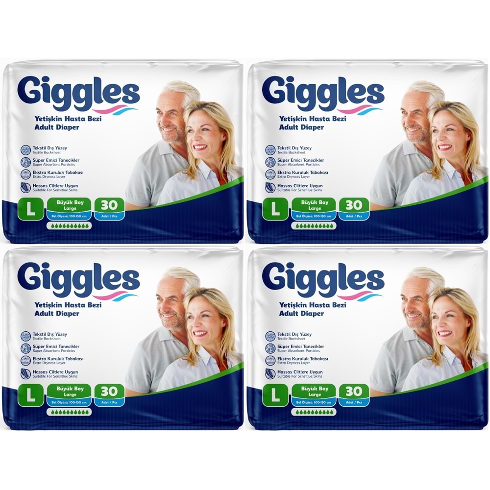 Giggles Yetişkin Bezi Bel Bantlı Tekstil Yüzey Büyük - Large (L) 120 Adet (4PK*30)