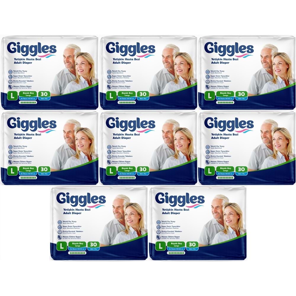 Giggles Yetişkin Bezi Bel Bantlı Tekstil Yüzey Büyük - Large (L) 240 Adet (8PK*30)