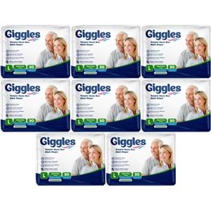 Giggles Yetişkin Bezi Bel Bantlı Tekstil Yüzey Büyük - Large (L) 240 Adet (8PK*30)