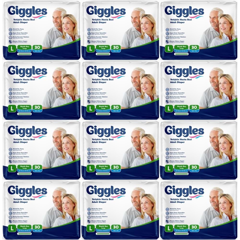 Giggles Yetişkin Bezi Bel Bantlı Tekstil Yüzey Büyük - Large (L) 360 Adet (12PK*30)