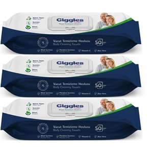 Giggles Yetişkin Vücut Temizleme Islak Mendil Havlu 150 Yaprak XL (Beyaz Sabun Kokulu) (3PK*50)