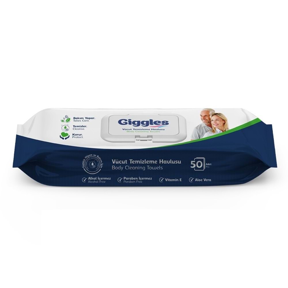 Giggles Yetişkin Vücut Temizleme Islak Mendil Havlu 150 Yaprak XL (Beyaz Sabun Kokulu) (3PK*50)