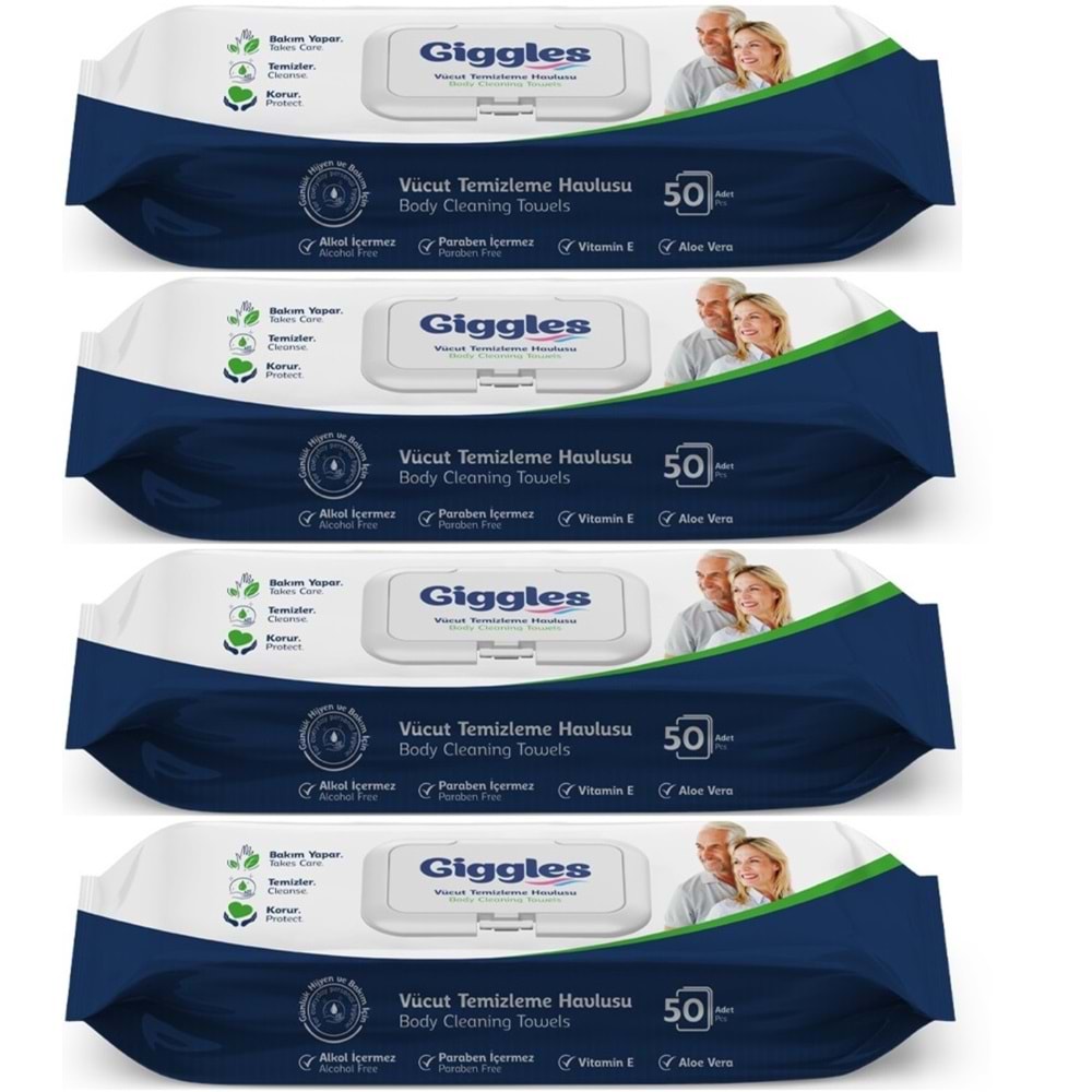 Giggles Yetişkin Vücut Temizleme Islak Mendil Havlu 200 Yaprak XL (Beyaz Sabun Kokulu) (4PK*50)
