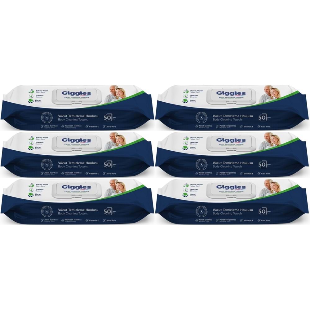 Giggles Yetişkin Vücut Temizleme Islak Mendil Havlu 300 Yaprak XL (Beyaz Sabun Kokulu) (6PK*50)