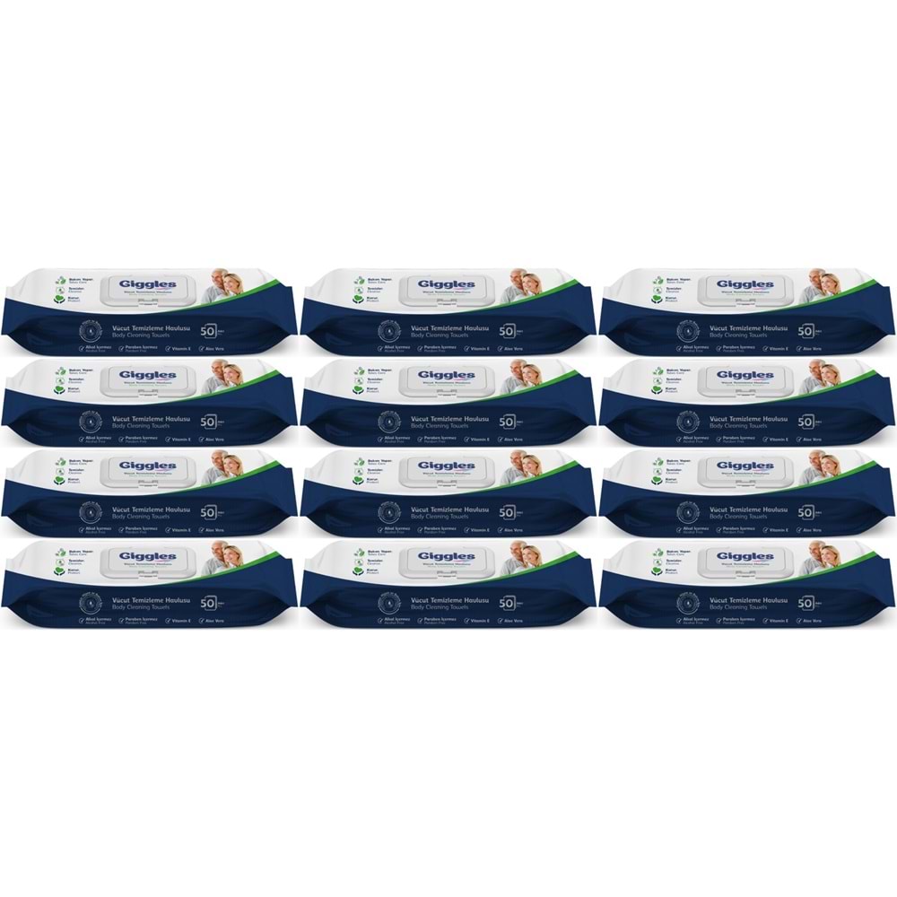 Giggles Yetişkin Vücut Temizleme Islak Mendil Havlu 600 Yaprak XL (Beyaz Sabun Kokulu) (12PK*50)