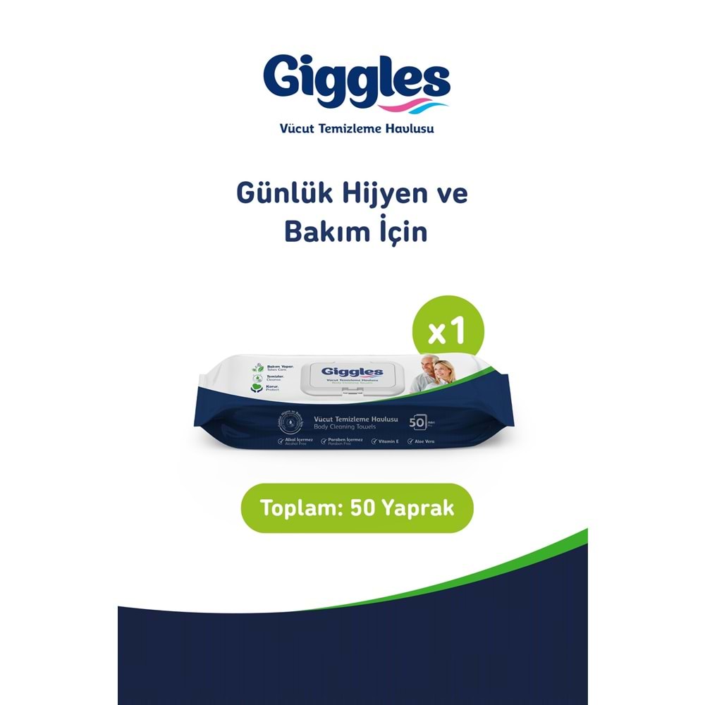 Giggles Yetişkin Vücut Temizleme Islak Mendil Havlu 600 Yaprak XL (Beyaz Sabun Kokulu) (12PK*50)