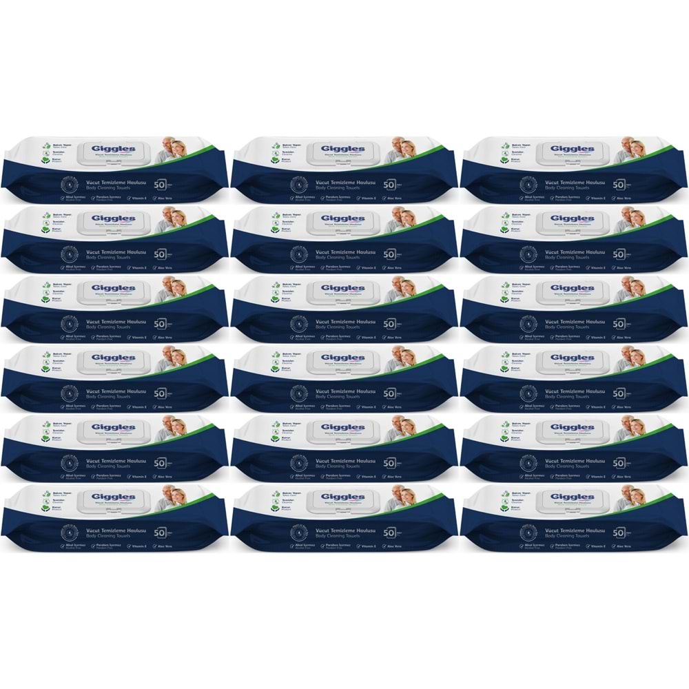Giggles Yetişkin Vücut Temizleme Islak Mendil Havlu 900 Yaprak XL (Beyaz Sabun Kokulu) (18PK*50)