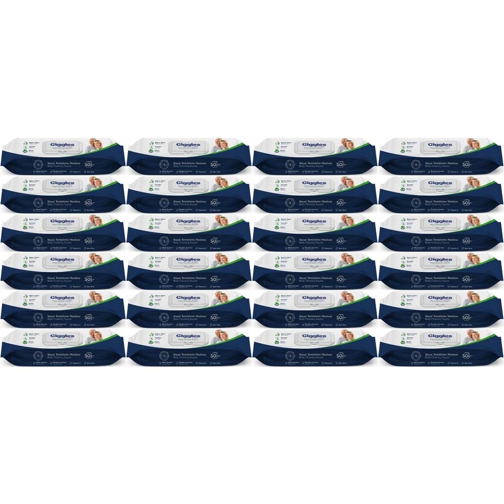 Giggles Yetişkin Vücut Temizleme Islak Mendil Havlu 1200 Yaprak XL (Beyaz Sabun Kokulu) (24PK*50)