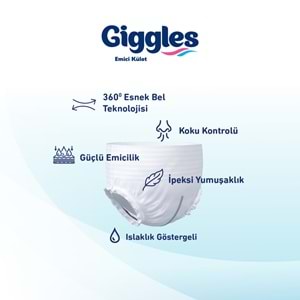 Giggles Yetişkin Bezi Emici Külot Ekstra Büyük (XXL) (Bel Ölçüsü 150 - 200 CM) 120 Adet