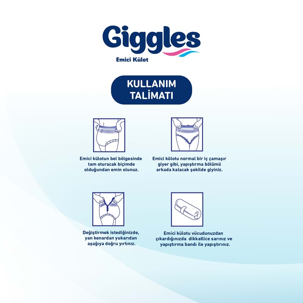 Giggles Yetişkin Bezi Emici Külot Ekstra Büyük (XXL) (Bel Ölçüsü 150 - 200 CM) 120 Adet