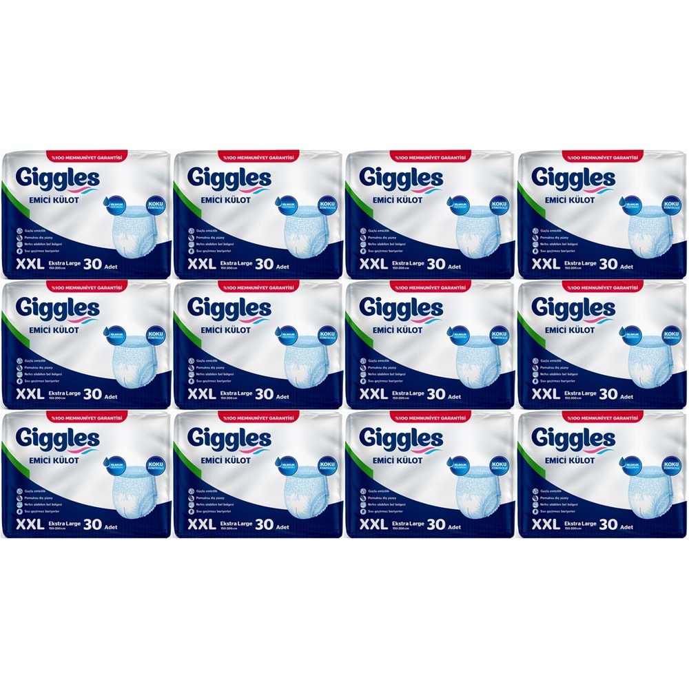Giggles Yetişkin Bezi Emici Külot Ekstra Büyük (XXL) (Bel Ölçüsü 150 - 200 CM) 360 Adet