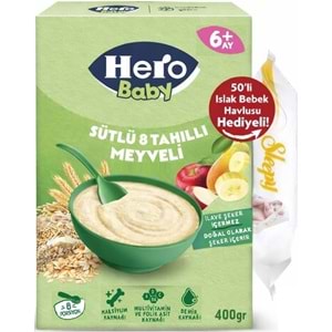 Hero Baby Kaşık Maması 400GR Sütlü 8 Tahıllı Meyveli + Islak Mendil Hediye (6 Lı Set)
