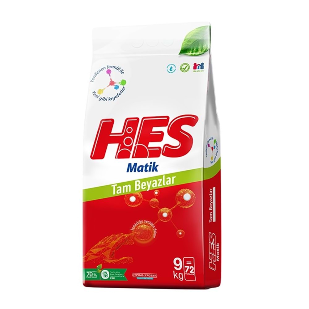 HES Matik Toz Çamaşır Deterjanı Karma 18KG Color/Renkliler-White/Beyazlar (144 Yıkama) (2PK*9KG)