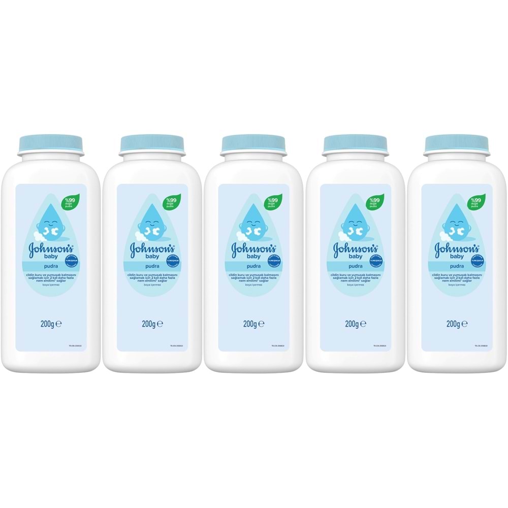 Johnsons Baby Bebek Pudrası 200GR Klasik (%99 Doğal) (5 Li Set)