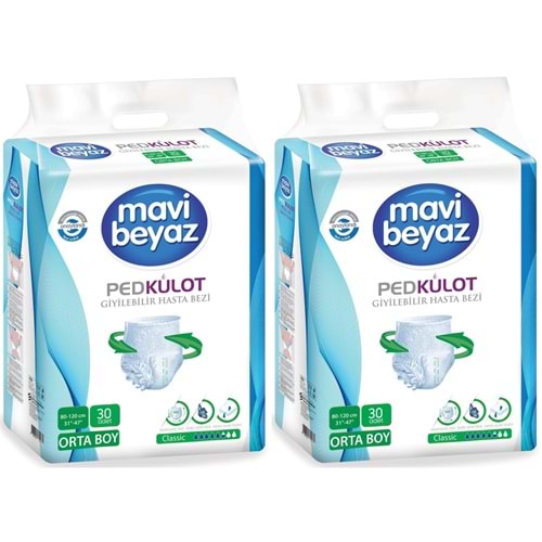 Mavi Beyaz Ped Emici Külot Yetişkin Bezi M - Medium - Orta 60 Adet