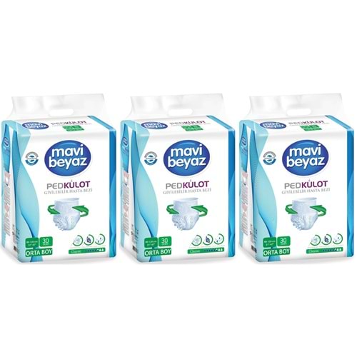 Mavi Beyaz Ped Emici Külot Yetişkin Bezi M - Medium - Orta 90 Adet