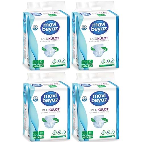Mavi Beyaz Ped Emici Külot Yetişkin Bezi M - Medium - Orta 120 Adet