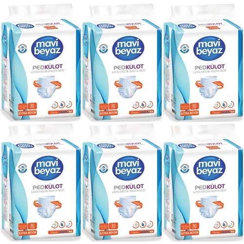 Mavi Beyaz Ped Emici Külot Yetişkin Bezi XL - Extra Large - Ekstra Büyük 180 Adet