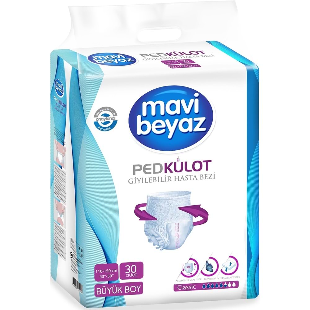 Mavi Beyaz Ped Emici Külot Yetişkin Bezi L - Large - Büyük 270 Adet